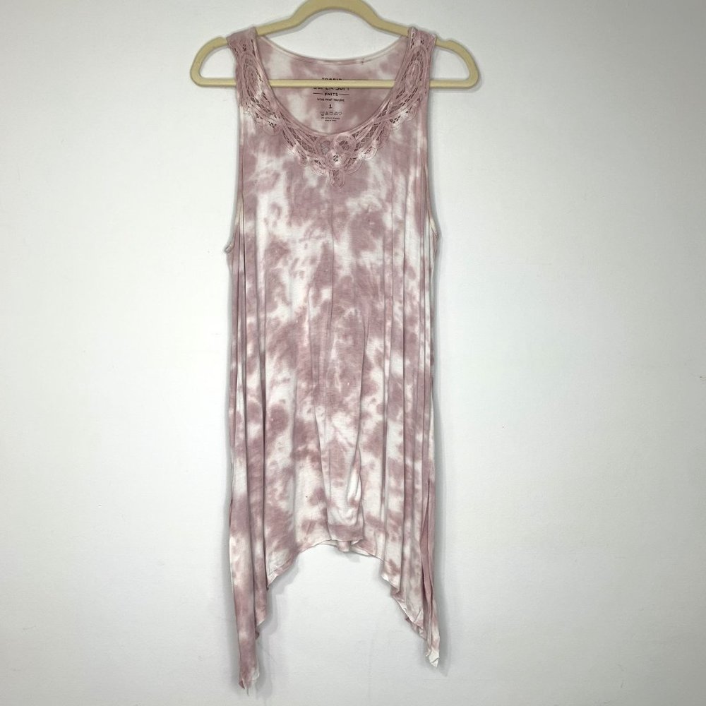 TORRID Super Soft V-Neck Crochet Insert Sharkbite Hem Tie Dye Tank Sz 1‎ - Picture 2 of 10